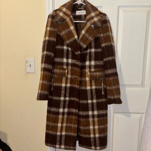 Calvin Klein Brown Plaid wool blend Women's Coat size 2